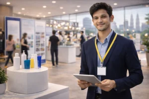 International student working an event promoter job in Malaysia at a shopping mall campaign